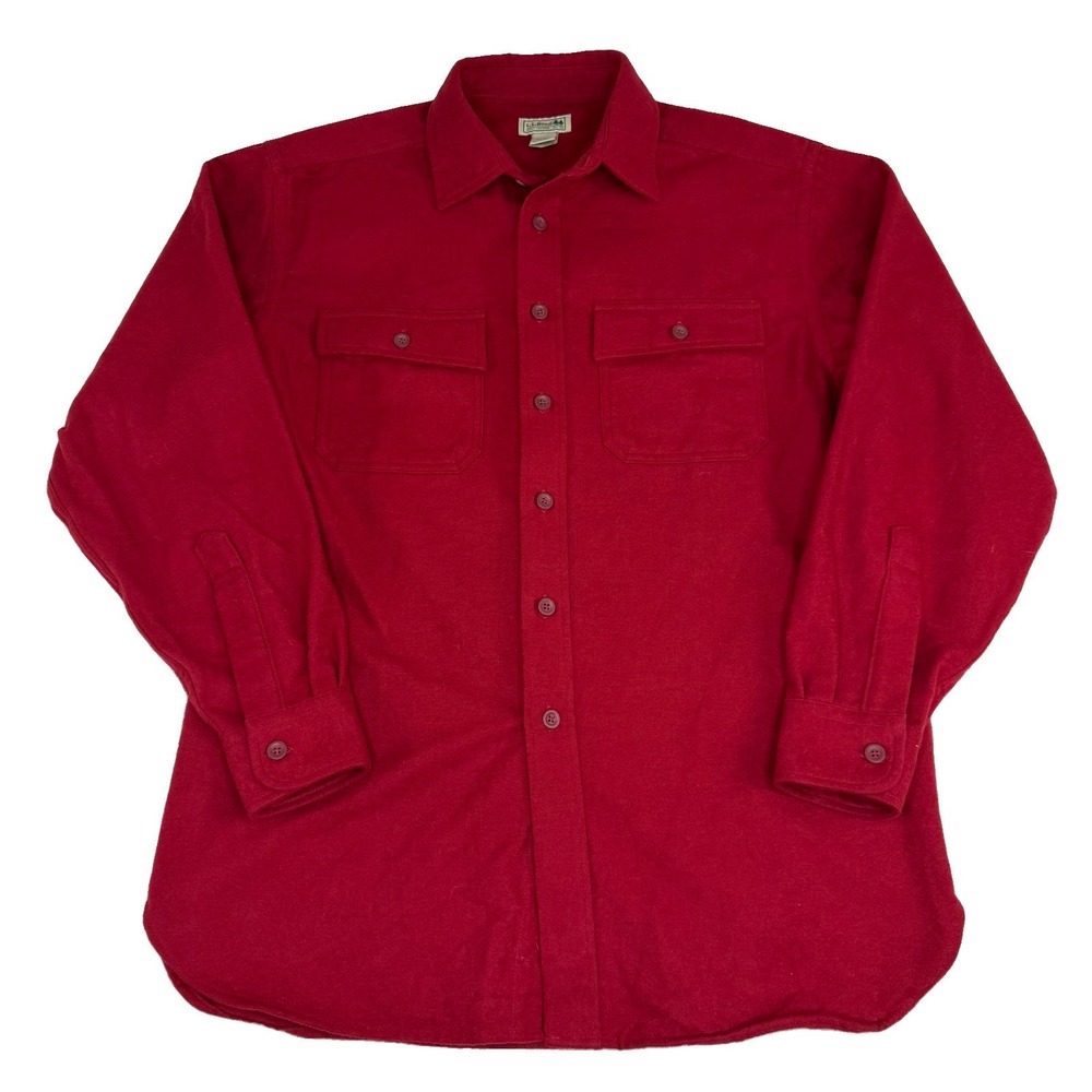 LL Bean Men's Chamois Shirt Sz Medium M Red Heavyweight Cotton Button Up 0 MT03